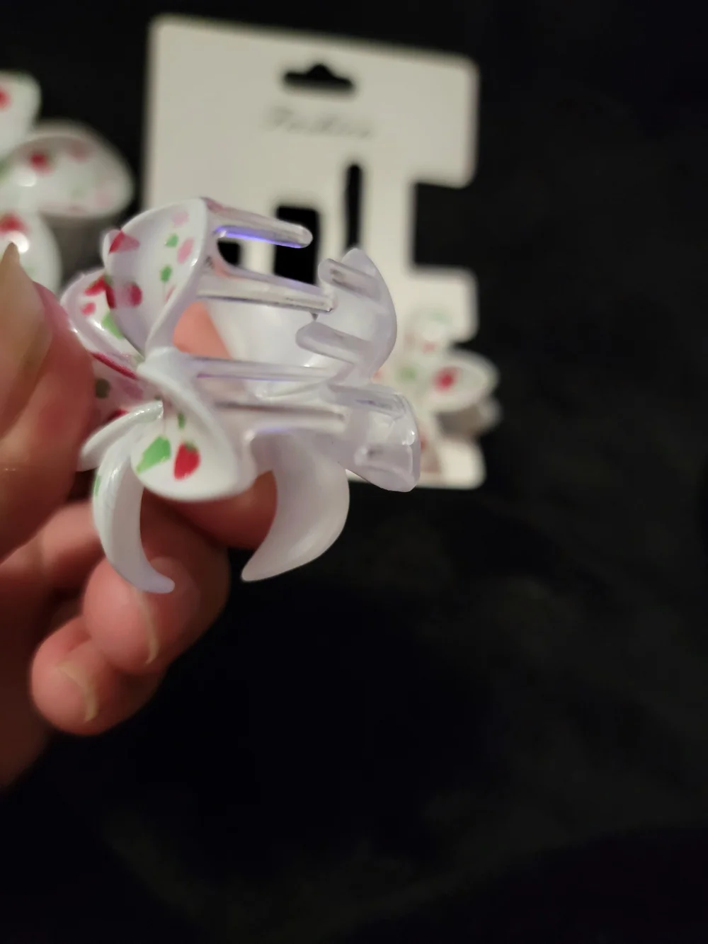White Floral Strawberry Hair Clips Set - 3 Pack